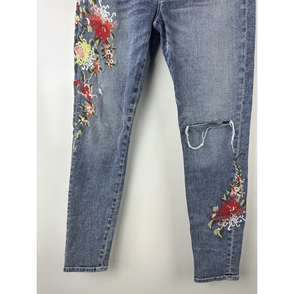 Hudson Nico Mid Rise Ankle Embroidered Distressed Skinny Jeans Women's Size 27 - Picture 4 of 14
